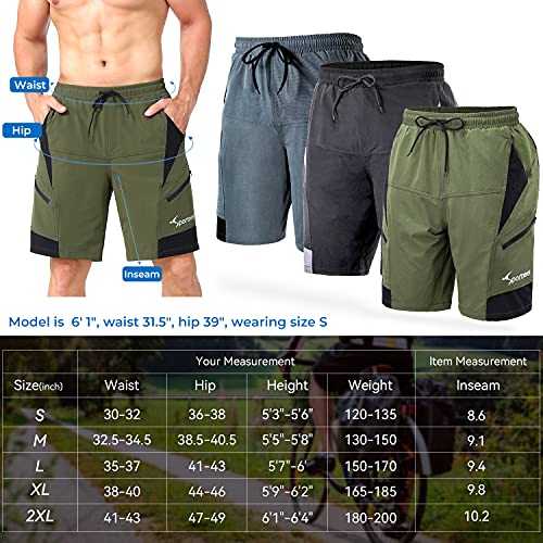Sportneer Mens Mountain Bike Shorts 3D Padding MTB Cycling Shorts for Men with Liner and Loose