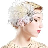 BABEYOND Womens Peacock Headband Womens Crystal Headband for Bride Feather Headband Flapper Headbands 1920s, White, One size