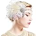 BABEYOND Womens Peacock Headband Womens Crystal Headband for Bride Feather Headband Flapper Headbands 1920s, White, One size