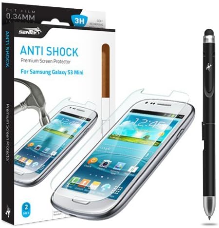 Sentey Samsung Galaxy S3 Mini Screen Protector Anti Shock Premium 3h 0.34mm Ls-12201 (Pack of 2) Bundle with Free Metal Stylus Touch Screen Pen