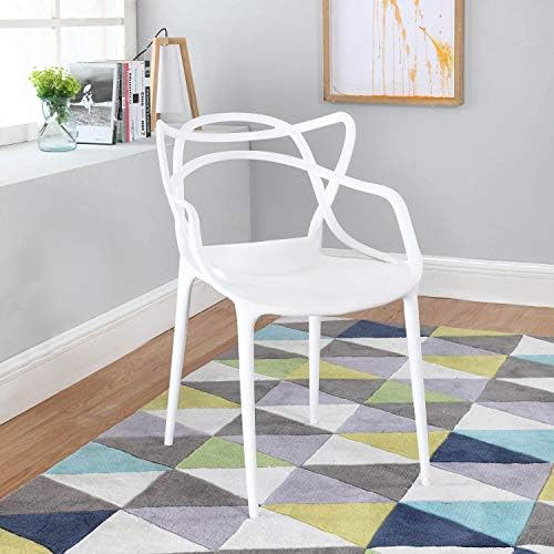 Casa Andrea Milano Entangled Modern Contemporary Dining Chair Set of 2 Hollow-Out Abstract Pattern Chairs for Dining or Living Room (White)