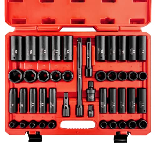NEIKO 02330A 1/2 Impact Socket Set, 45 Piece Deep and Shallow