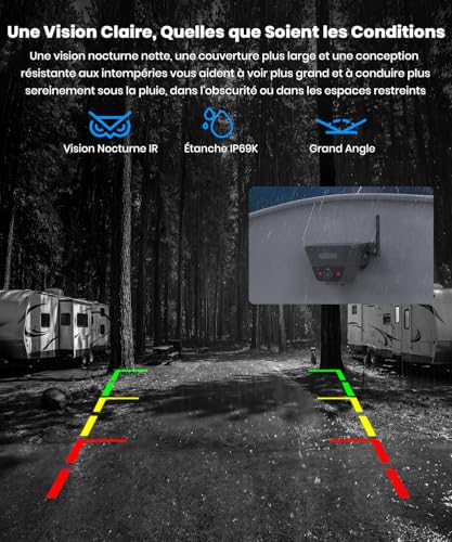 AUTO-VOX 【Wireless Solar Backup Camera】1 min installation, includes special storage bag for car rear view camera, suitable for truck, trailer, van, camper, 7.2 inch and