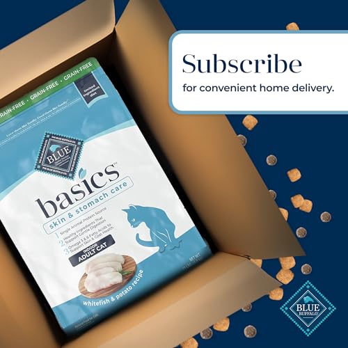 BLUE BUFFALO BASICS GRAIN-FREE DRY CAT FOOD, SKIN & STOMACH CARE, LIMITED INGREDIENT DIET FOR INDOOR CATS, FISH & POTATO RECIPE, 11-LB BAG