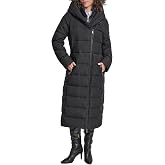 DKNY Women's Maxi Puffer Coat With Bib and Asymmetrical Zipper Front &ndash; Long Quilted Winter Jacket