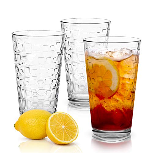 Clear Drinking Glasses Set of 8 | Real Glassware with Heavy Base | 8 Highball Drinkware Tumbler Set For Water, Whiskey, Cocktails | Best Kitchen Gift - Thumbnail 5