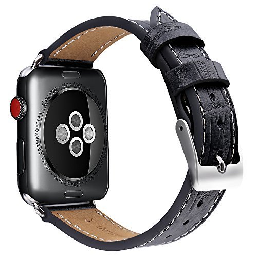 MARGE PLUS Compatible with Apple Watch Band Genuine Leather Watch Strap Compatible with iWatch Series 3 Series 2 Series 1, 38mm Black