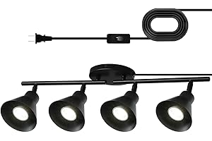 vivihobb Black 4 Light Plug in Track Lighting Kit,Modern Plug in Ceiling Light Fixture,14.7ft Cord,On/Off Switch,4 Way Ceiling Spot Lighting,Flexibly Rotatable Light Head (Bulbs Not Included)