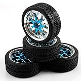 SkyQ Y Spoke RC 1/10 Scale Car On Road Tires Tyre and Wheel Rims Blue Plated 4pcs