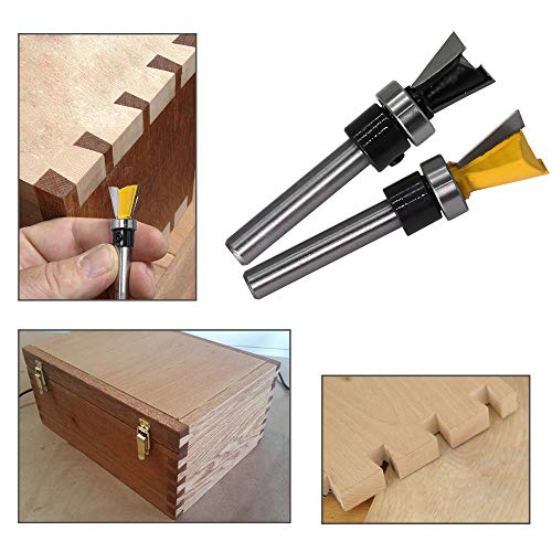 Yakamoz 2Pcs 1/4 Inch Shank Dovetail Joint Router Bits with Bearing