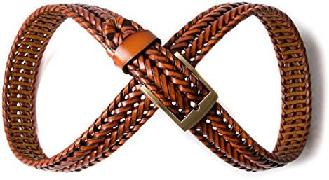 ECHAIN Men Braided Woven Genuine Leather Belt Brown