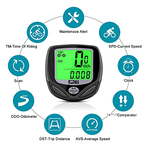 Fahrradcomputer Kabellos, 16 Funktionen LCD Fahrrad Computers, Wasserdichte Fahrradtacho Radcomputer Tacho, Kilometerzähler Fahrrad Tachometer Geschwindigkeitsmesser mit Automatisch Aufwachen(Schwarz)