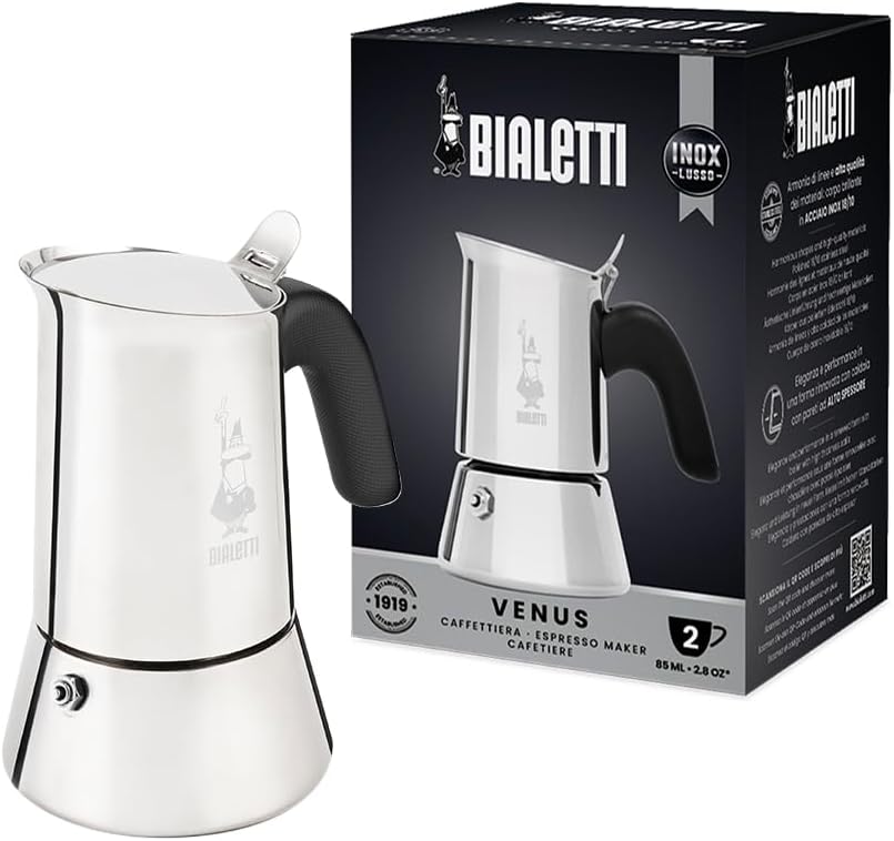 Bialetti Venus 2 Cup Stainless Steel Espresso Maker 85 ml Not Induction