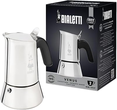 Bialetti Venus 2 Cup Stainless Steel Espresso Maker 85 ml Not Induction