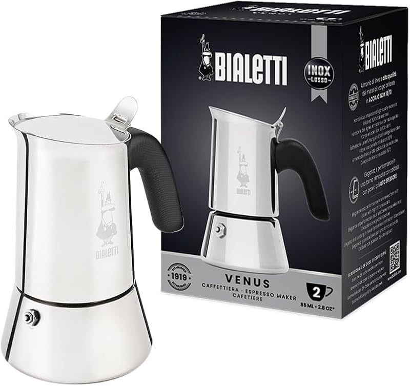 Bialetti Venus 2 Cup Stainless Steel Espresso Maker 85 ml Not Induction
