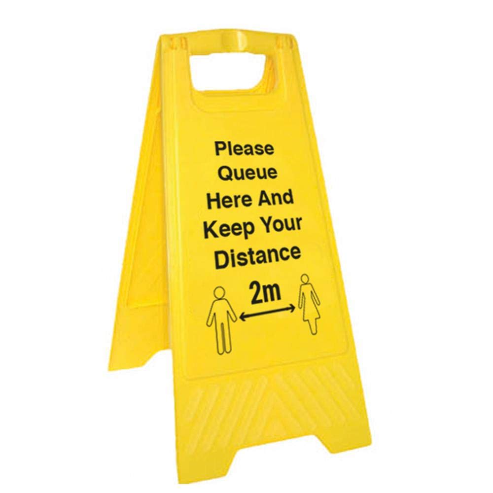 Vsafety Please Queue Here And Keep Your Distance - Double Sided Floor Sign