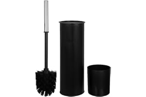 UTHCLO Black Long Handle Toilet Brush and Freestanding Holder Set with Covered Base, Metal Bristles Toilet