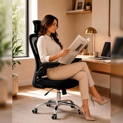 Laruno Cadeira de Escritório Ergonômica Premium NR17 Preta Giratória Reclinável 145 Graus com Suporte Lombar Encosto Mesh Respirável Cadeira Gamer Regulagem de Altura e Braços Suporta até 120kg