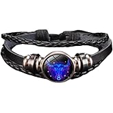 Fuqimanman2020 Zodiac Signs Spirit Bracelet Adjustable 12 Constellation Bracelet Multilayer Black Leather Wrap Bracelets Christmas Birthday Jewelry Gifts for Women Men