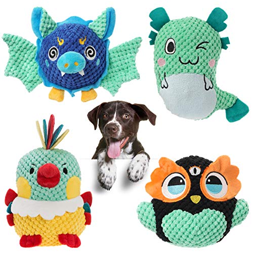 Ditucu 4 Packs Dog Plush Toys Sturdy Animal Squeaky Toys Interactive