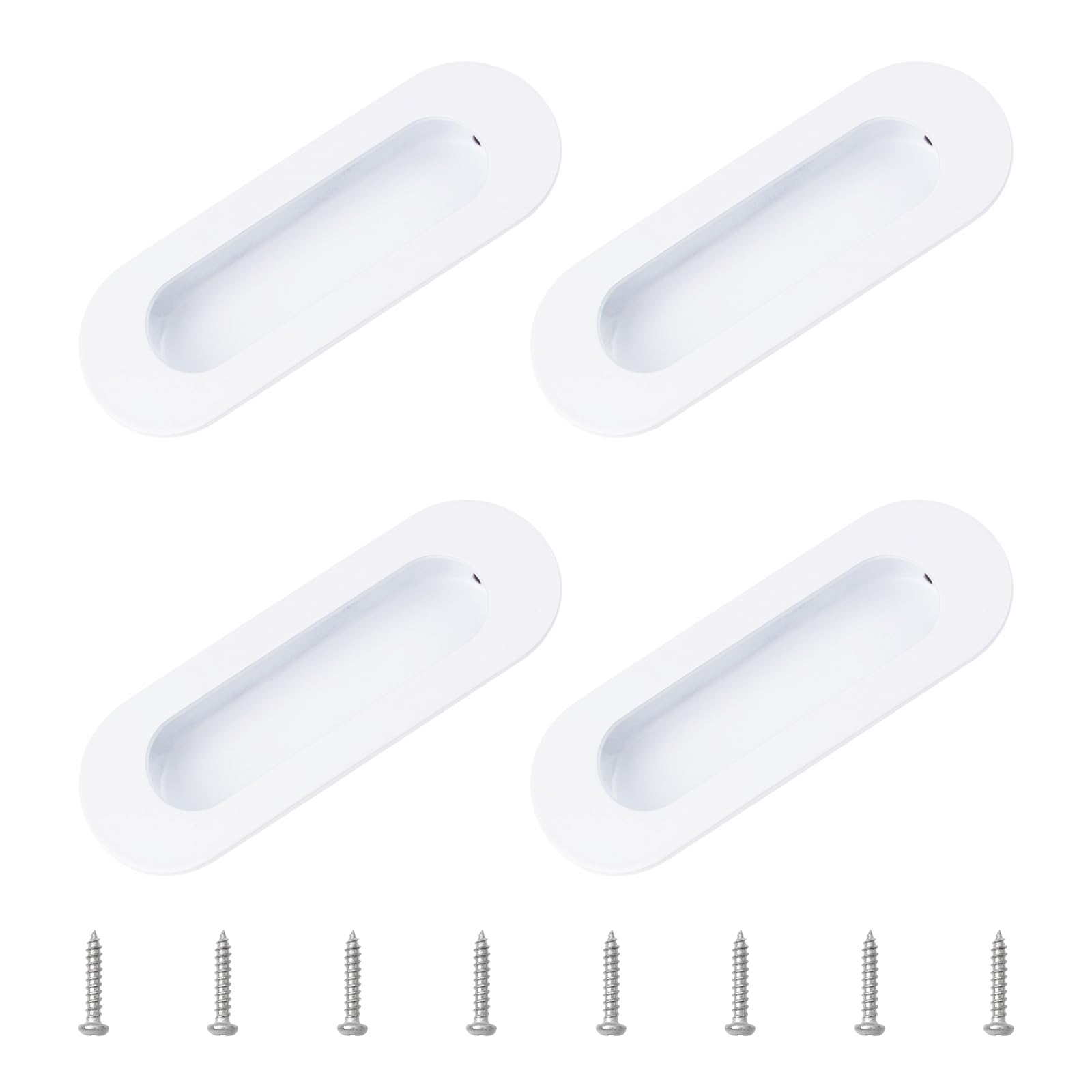 MOROBOR 4 PCS Recessed Cabinet Handles, Warm White Stainless Steel Oval Knob with Screws, Exposed Installation Embedded Pull Handle for Wardrobe Drawer Flush Sliding Door -120 mm/4.72 in