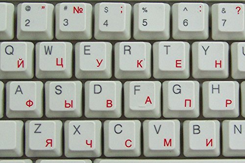 RUSSIAN CYRILLIC KEYBOARD STICKERS WITH RED LETTERING ON TRANSPARENT BACKGROUND
