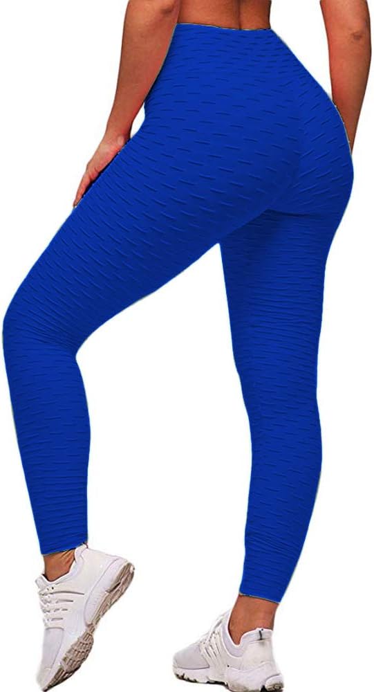 ASNUG High Waist Yoga Pants for Women Tummy Control Workout, Blue, Size Large