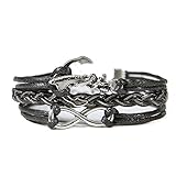 Hitop Jewelry Mens Womens Leather Bracelet, Vintage Anchor Infinity Charm Bangle, Black