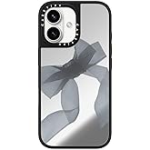 CASETiFY Mirror iPhone 16 Case [Reflective / 4.9 ft. 1X Military Grade Drop Protection/Compatible with Magsafe] - Black Organza Ribbon - Silver on Black