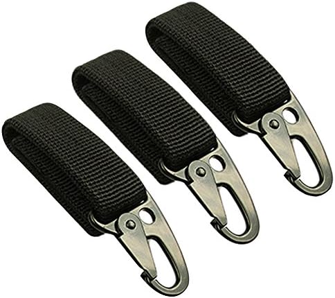 OWNLY Nylon Tactical Gear Clip Web Standard Key Ring Holder Key Chain Quick Release Compatible With Molle Bag Pack of 3 (Black)
