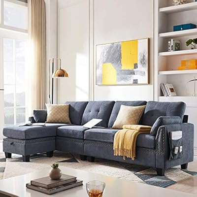 Amazon Com Honbay Reversible Sectional Sofa Couch For Living Room L Shape Sofa Couch 4 Seat Sofas Sectional For Apartment Bluish Grey Furniture Decor