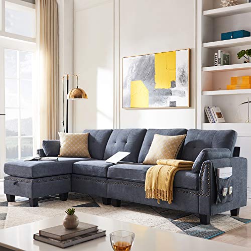 HONBAY Faux Leather Sectional Sofa Couch, Convertible Sectional Sofa L Shaped Couch with Faux