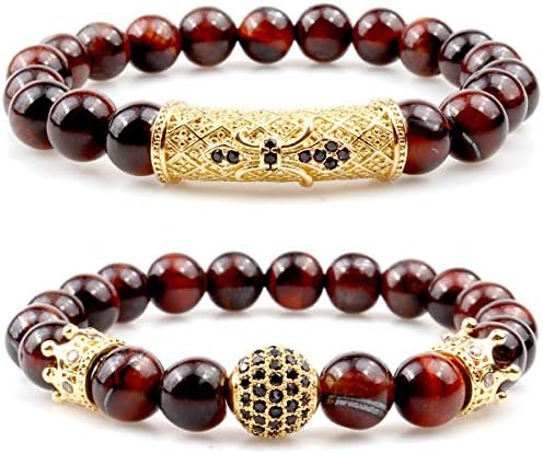 8mm Tiger Eye Natural Stone Beads Bracelet Set Charm Healing Energy Jewelry for Men Women