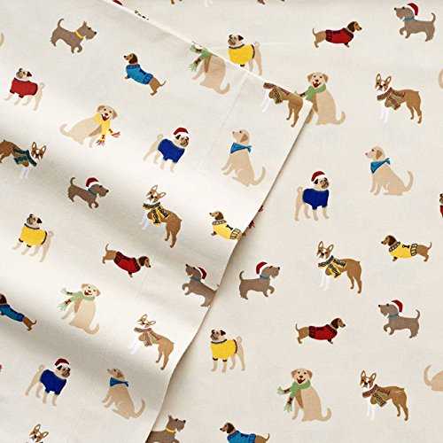 Cuddl Duds Winter Holiday Dog Friends Printed Flannel Sheet 