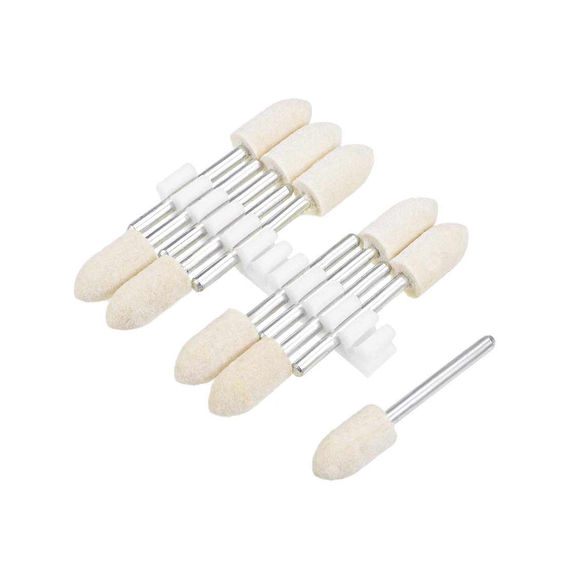 sourcing map 8mm Wool Felt Mounted Points Tapered Polishing Bits Burrs Buffing Wheels 10 Pcs