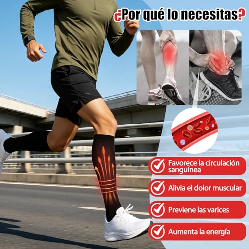 LONGLIV 4/6 Pares Calcetines de Compresión para Hombres y Mujeres, 15-20 mmHg, Calcetines de Compresión Deportiva para Varices, Embarazo, Viajar, Correr, Fitness, Enfermeras, Edema