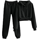 RIATOUR Womens Fleece 2 Piece Outfits Sweatsuit Crop Hoodie Pullover Sweatshirt Joggers Sweatpants Set