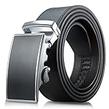Men's Genuine Leather Belt- Ratchet Black Dress Belt for Men with Automatic Buckle. (Up to Size 46, Black With Buckle #03)