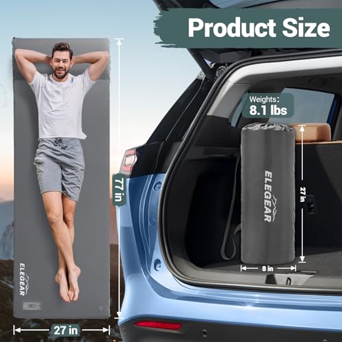Elegear Colchoneta Memory Foam Bomba Eléctrica Incorporada, 8cm Ultragruesa | Espuma Memoria Sleeping Pad para Camping, Tapete de Autoinflable para Viajes en Coche, Acampar, Autohinchable Colchón Dormir
