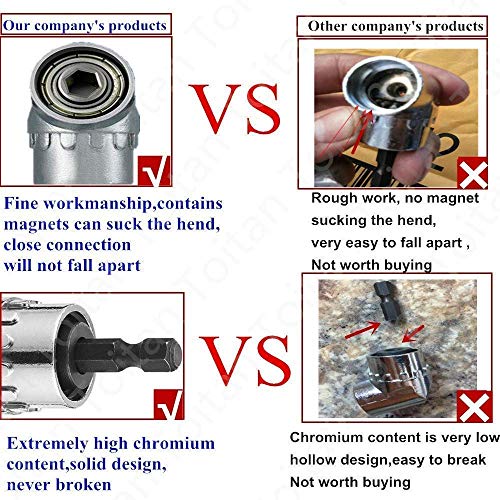 105Â° Right Angle Drill Attachment Bit Extension 1/4-inch Hex Drive Drill Bit Power Socket Screwdriver Set Holder Adaptor+3Pcs 1/4" 3/8" 1/2"Hex Shank Impact Grade Driver Socket Adapter Drill Bit Set