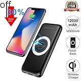 Wireless Charger Power Bank,Coeuspow 12000mAh Portable Charger Qi Wireless Charging Pad Wireless Charging Battery Pack for iPhone X iPhone 8 Plus/8/7 Plus Galaxy S9/S8/S7 Note 8/7--Black