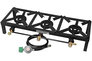 COOKAMP Triple Burner Angle Iron Camp Stove with CSA Listed Regulator and 4ft Hose [SA3200]