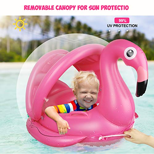 Meland Baby Pool Float with Canopy Flamingo Inflatable Swimming Pool