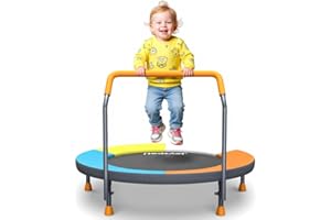 JOY SPOT! 3FT Toddler Trampoline for Kids Ages 1-6, 36" Foldable Mini Trampoline with Adjustable Handle, Indoor/Outdoor Rebounder, Colorful Jumping Mat, Quiet Elastic Band, Safety No-Gap, Max Load 100 LBS