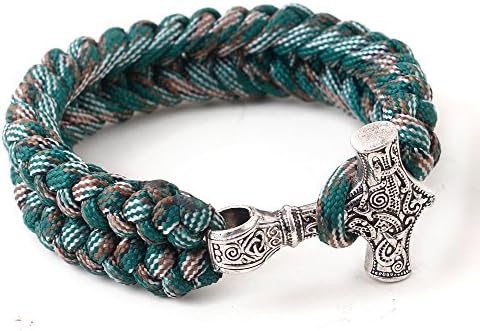 LQQQL Survival Paracord Bracelet Mjolnir Thor's Hammer Viking Bracelet Red & Black Rope (S)
