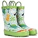 Knodel Rain Boots for Kids, Waterproof Rubber Boots with Easy-On Handles for Boys and Girls, Rubber Printed Patterns Shoes for Toddlers (7 Toddler, Green Dinosaur)