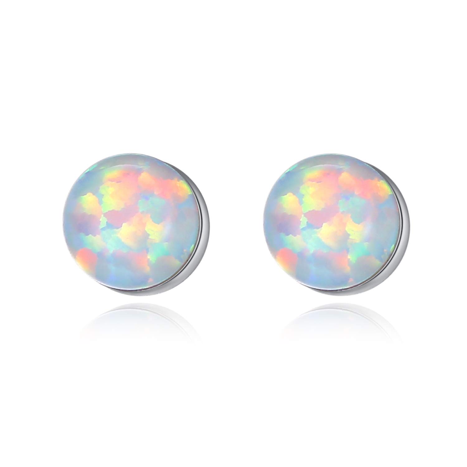 VIKI LYNN 925 Sterling silver 4mm Round White Opal Stud Earrings Jewelry Gifts for Women