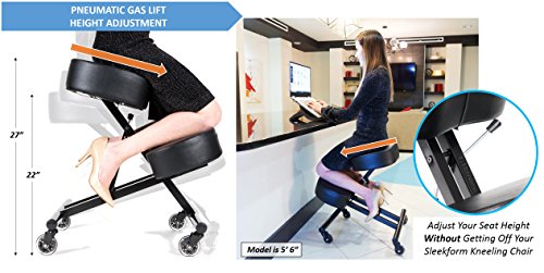Sleekform Ergonomic Kneeling Chair for Posture - Knee Stool for Home and Office - Faux Leather - Sturdy Base and 50% Extra Padding for more Balance - Roller Blade Casters - 4" Thick Moulded Foam - Thumbnail 2