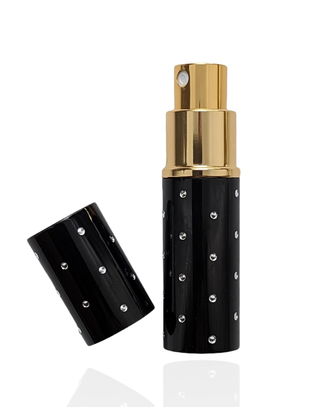 8ml Perfume Travel Atomizer by The Essential Atomizer Company. Black with Silver Dot Design. Filling Funnel & Gift Box