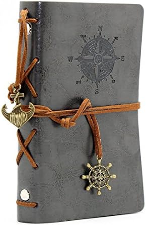 Kunhe Vintage Handmade Leather Cover Notebook Blank String Nautical Unlined Diary Refillable Journal Notebook (Grey)